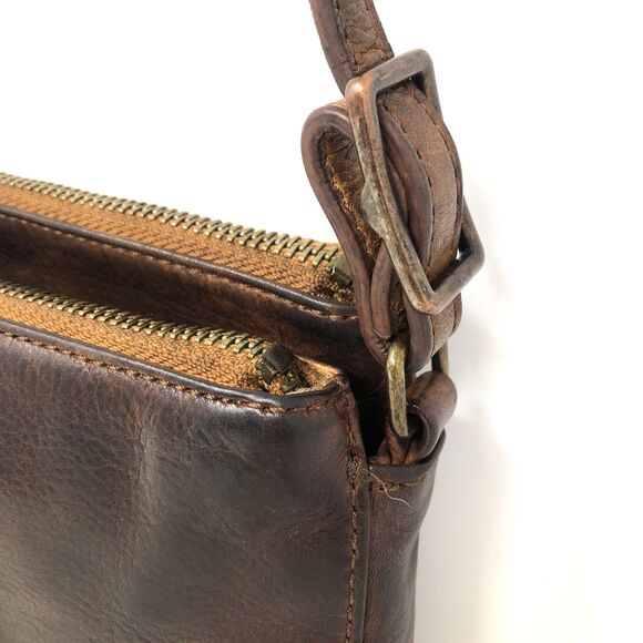 Margot New York Pebbled Leather Compact Cross Body Bag Cognac Brown Organizer - Picture 9 of 16